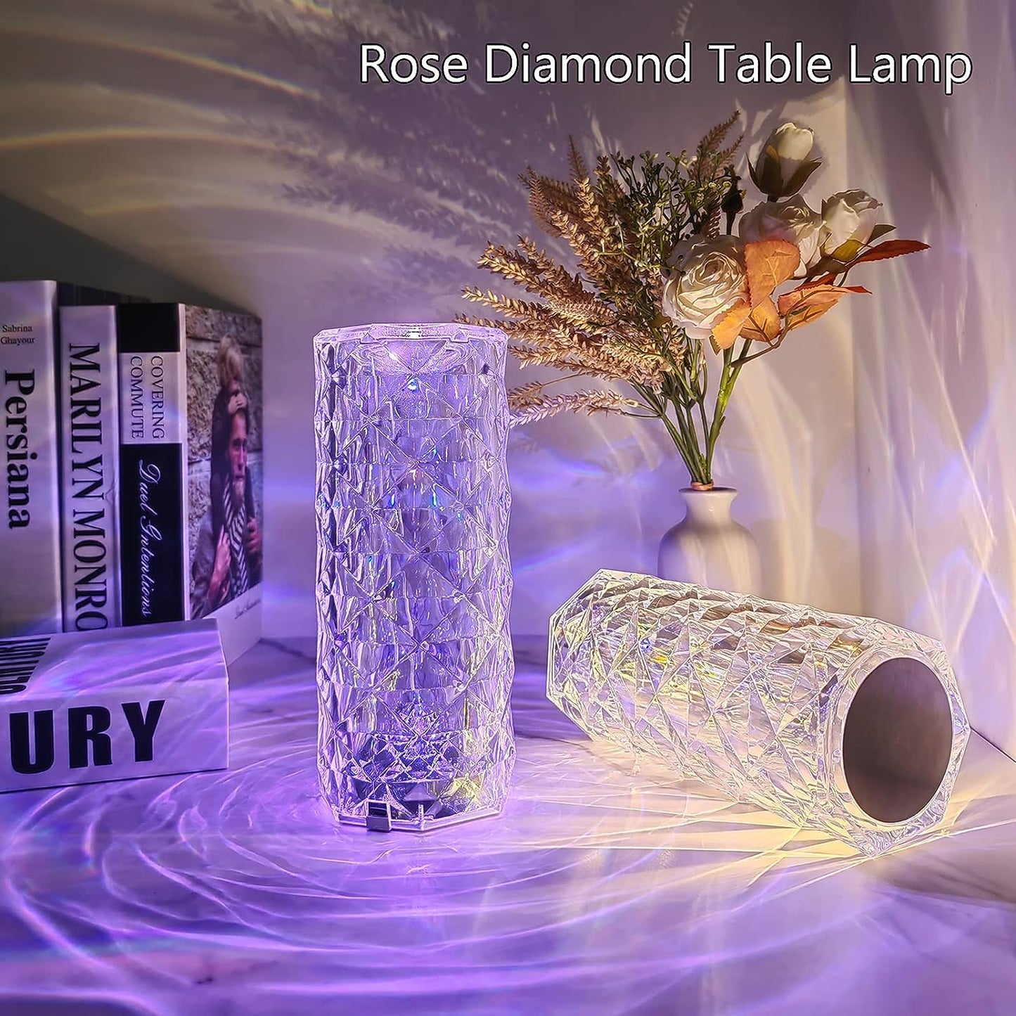 Pendtlit Crystal Table Lamp with Touch Control and Remote Control, 16 Colors Changing USB Charging Night Light Rose Diamond Acrylic Crystal Romantic Nightstand Lamp for Bedroom Living Room