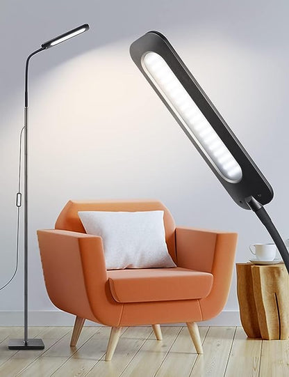 "Modern Black LED Floor Lamp with Remote Control - Stylish Standing Lamp for Living Room, Adjustable Height and Brightness"