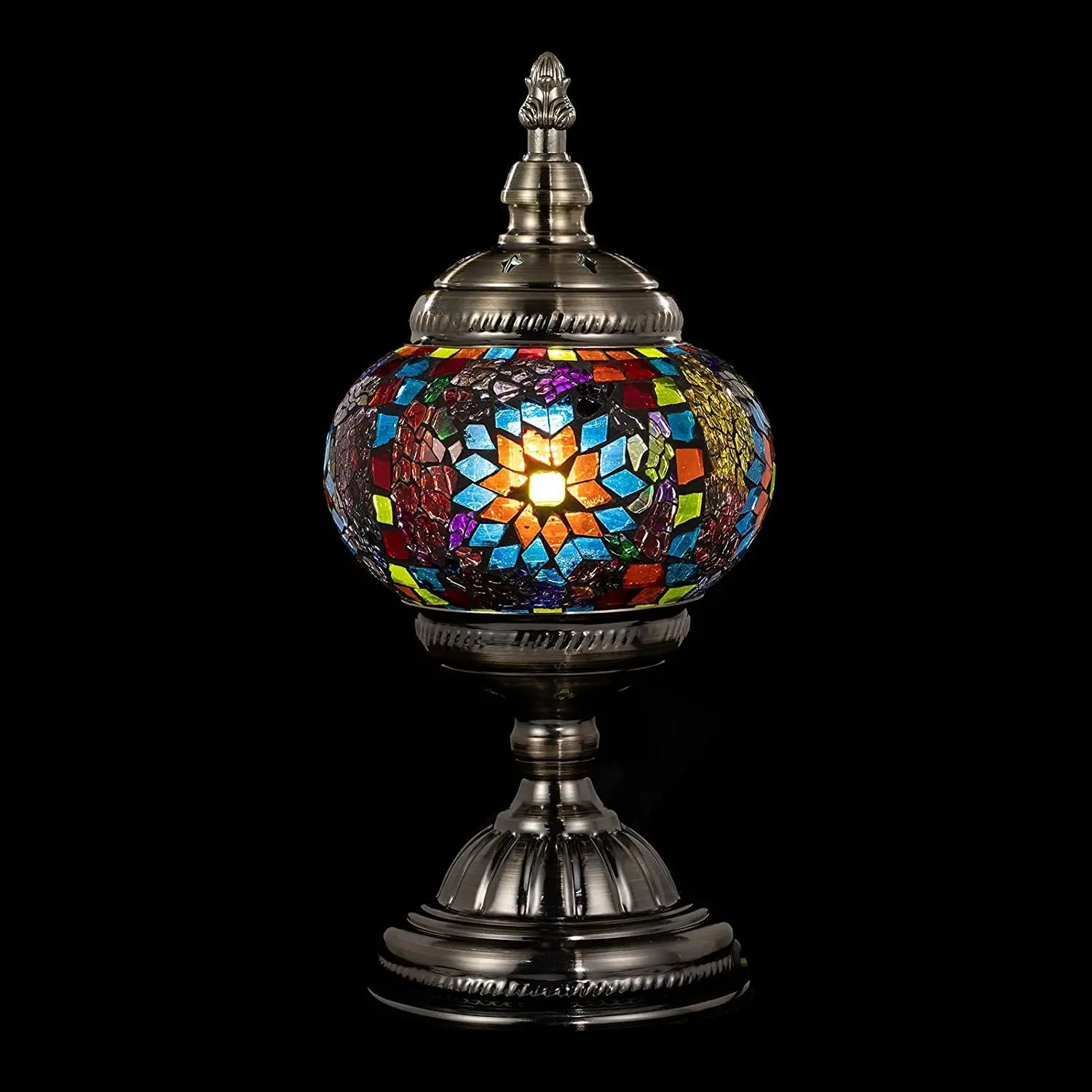 Anton Turkish Mosaic Glass Decorative Table Lamp Moroccan Lantern Home Decor Night Light for Living Bedroom Room (Multicolour)