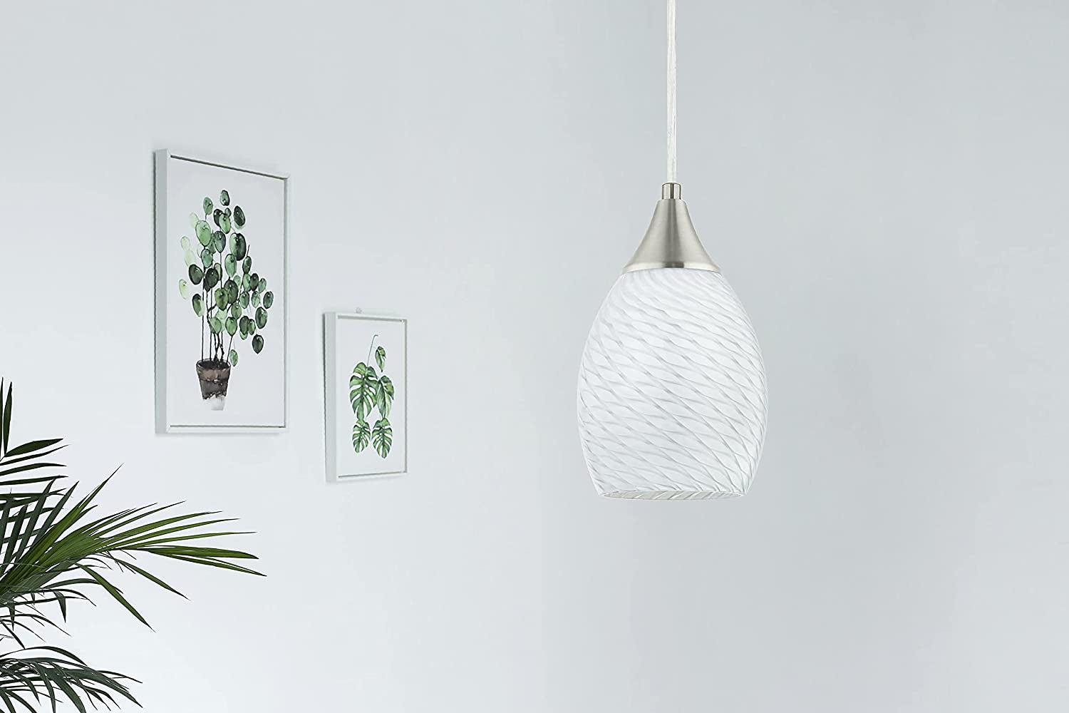 Contemporary Pendant Light with White Glass Shade and Brushed Nickel Finish My Store