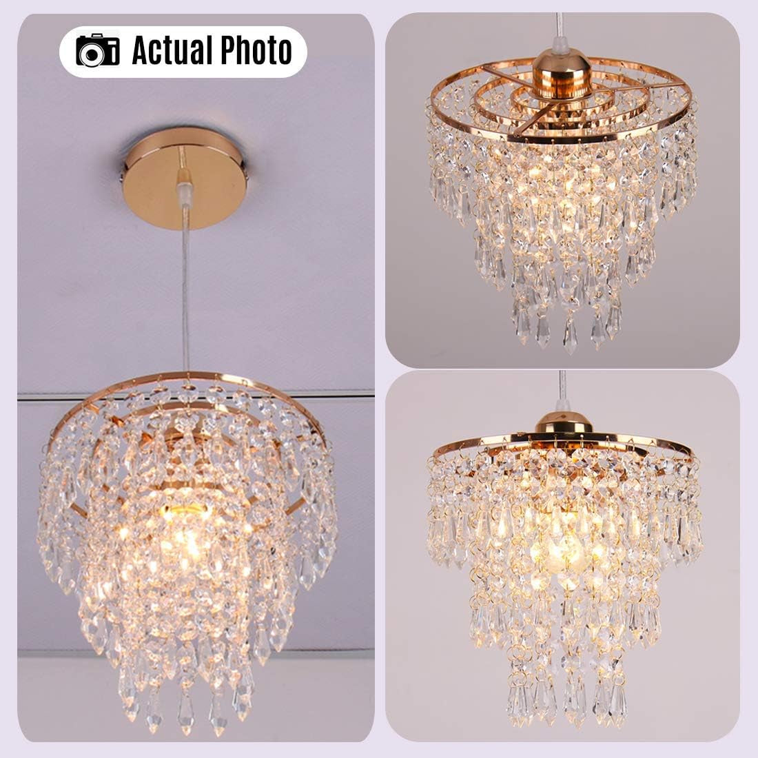 FRIXCHUR Small Gold Chandeliers Flush Mount Chandeliers Ceiling Lights for Girls Bedroom Modern Raindrop Crystal Hanging Light Fixture for Hallway Dining Room Kids Room E26