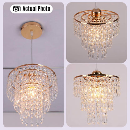 FRIXCHUR Small Gold Chandeliers Flush Mount Chandeliers Ceiling Lights for Girls Bedroom Modern Raindrop Crystal Hanging Light Fixture for Hallway Dining Room Kids Room E26