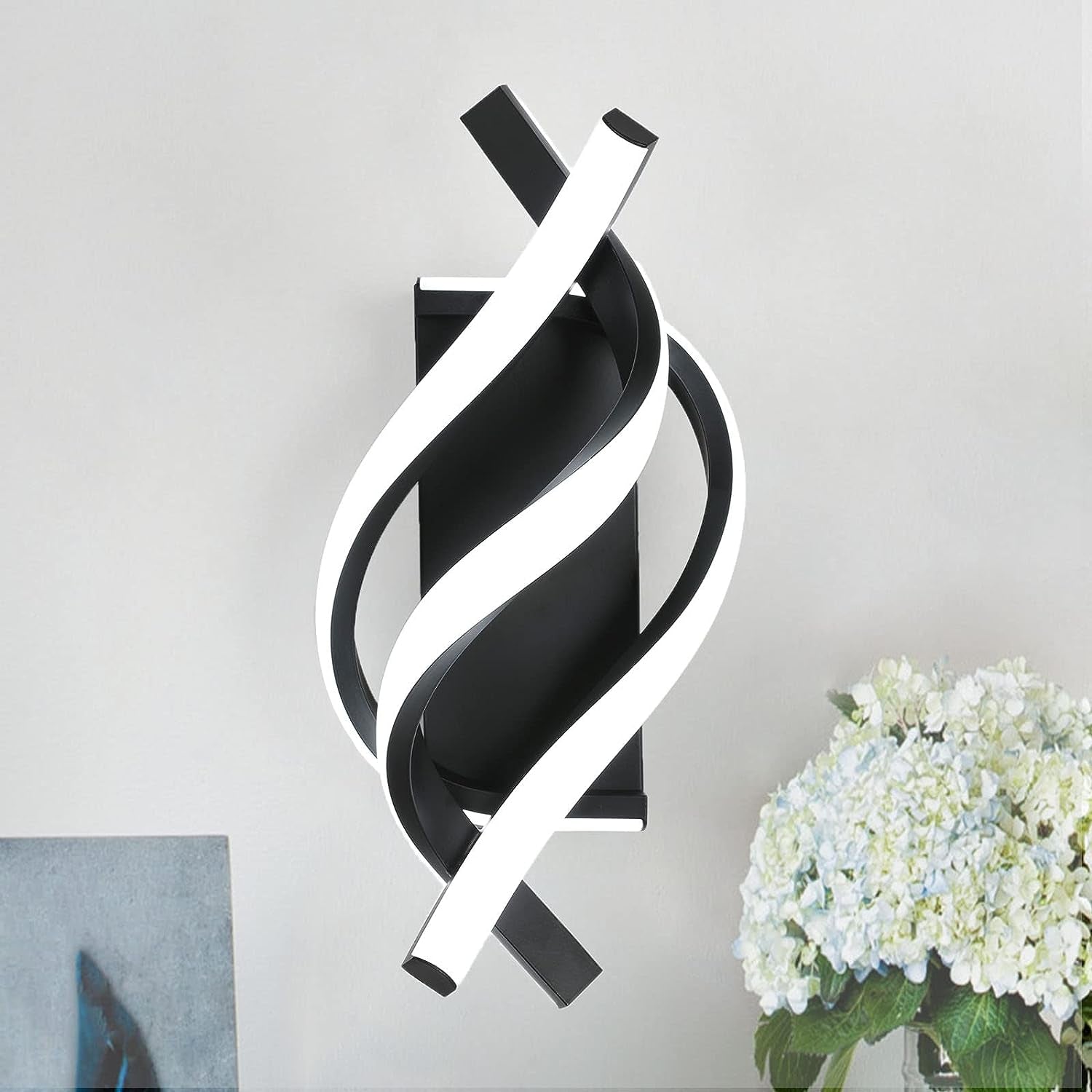 LED Wall Sconce,19W Modern Wall Sconce Lighting,Spiral Design Indoor Wall Light for Bedroom Living Room Office Restaurant Hallway 6500K Cool White Light Wall Mounted Lamp(Black)