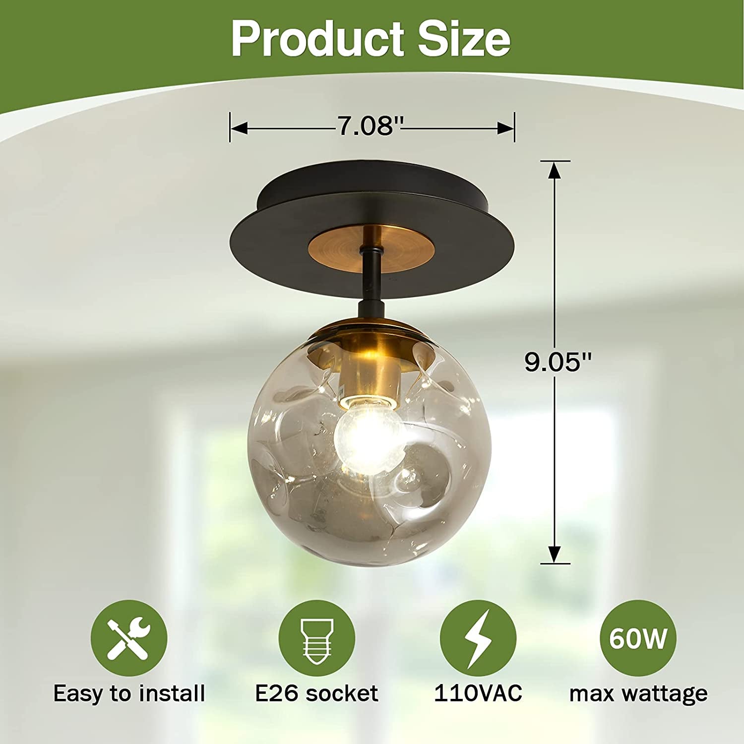 Sleek and stylish 1-Light Glass Globe Flush Mount for contemporary ceiling lighting.