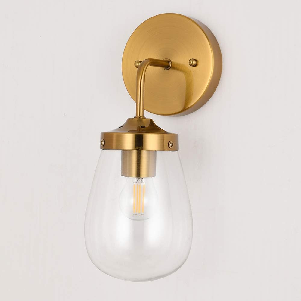 Gold Wall Sconce Wall Light Fixtures,Farmhouse Industrial Wall Sconce Light with Clear Shade, Wall Light for Bathroom,Bedroom,Living Room, Mirror,Hallway