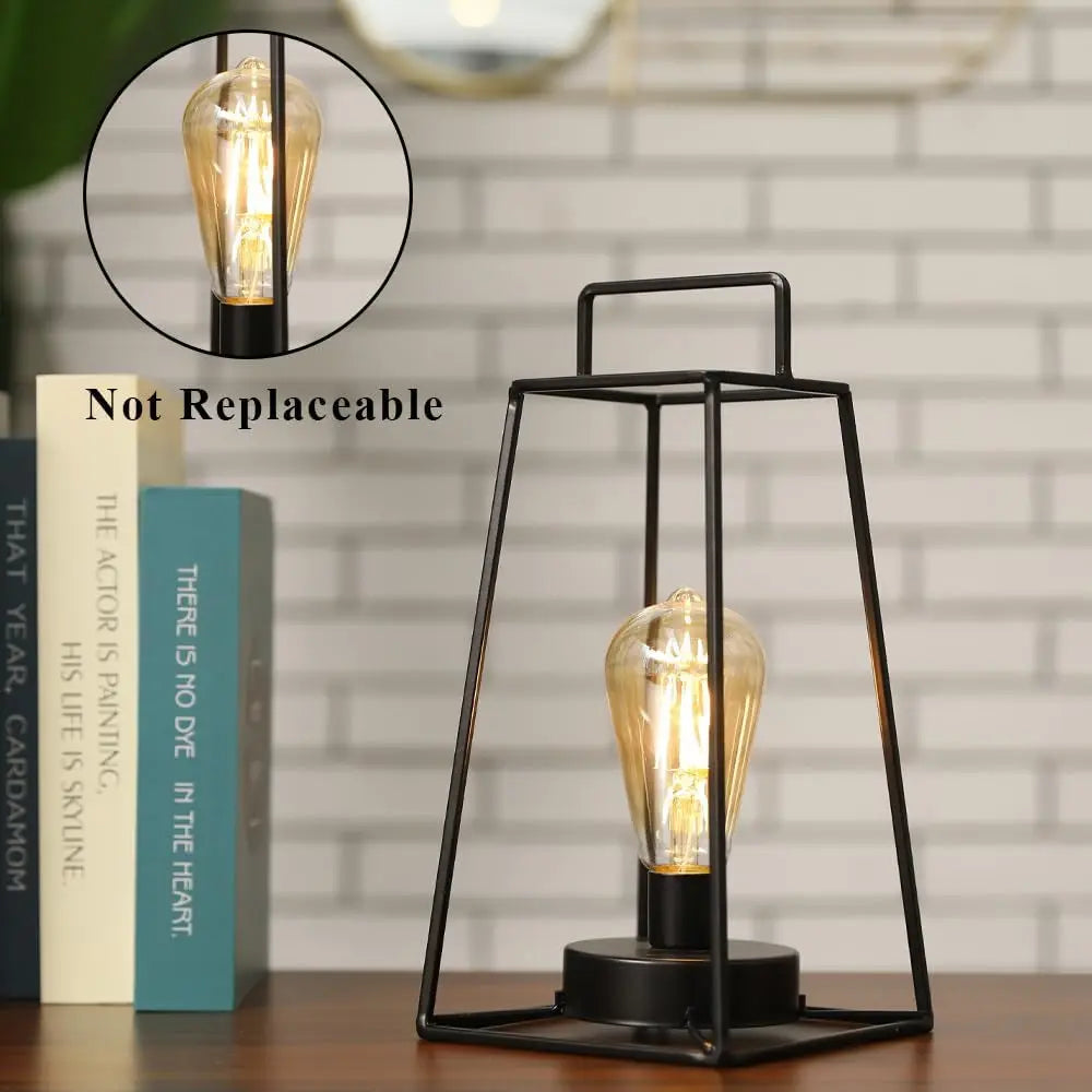 Retro Style Geometric Table Lamp 12''H Simple Iron Art Cordless Lamp Battery Operated Lamp Cage Wireless Lamp with 6-Hours Timer for Balcony Wedding Parties Indoor Outdoor(Tall, Black)