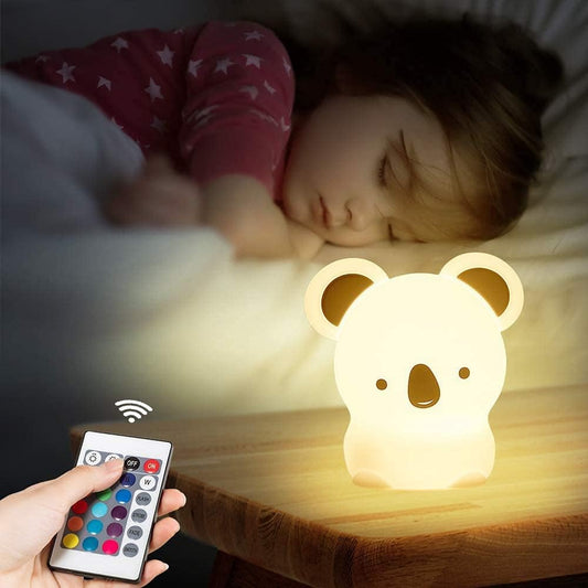 Night Light for Kids Bear,Cute Baby Toddler Girl Nursery Silicone Animal Led Color Changing Koala Gifts Lamp,Portable Squishy Soft Night -Lights Children Kawaii Room Decor Boy Remote Birthday