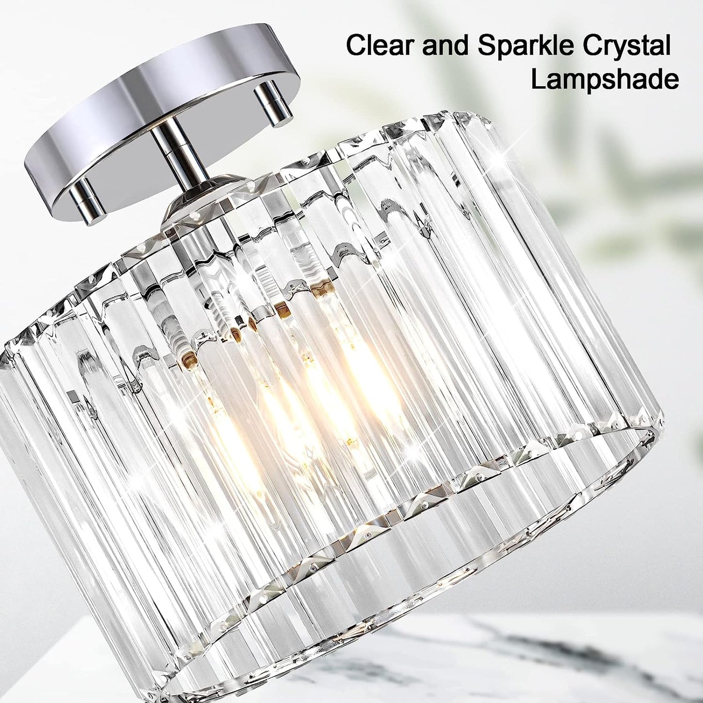 Semi Flush Mount Ceiling Light, Modern Crystal Ceiling Light Fixture, 9.5 Inch Small Crystal Chandeliers for Living Room Hallway Bedroom Kitchen Porch Entryway with E26 Base, Silver