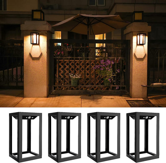 Solar Sconce Lights Outdoor Warm & Cool Lighting Solar Wall Lights Motion Sensor, Big Solar Wall Lights Waterproof Solar Sconce Lantern Light for Wall Porch Front Door Garage Backyard (4Pack)