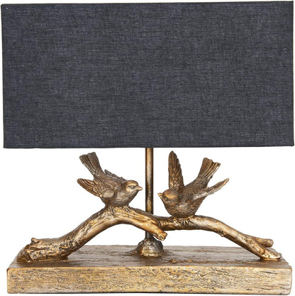 Rustic Resin Bird Table Lamp with Black Rectangle Shade, Gold Finish