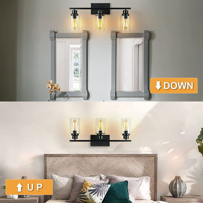 Bathroom Vanity Light Fixture 3-Light Black Wall Sconce Indoor Farmhouse Wall Light for Cabinet over Mirror Hallway