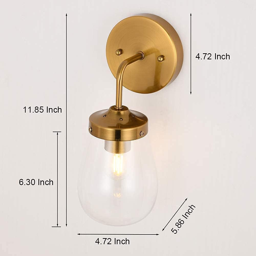 Gold Wall Sconce Wall Light Fixtures,Farmhouse Industrial Wall Sconce Light with Clear Shade, Wall Light for Bathroom,Bedroom,Living Room, Mirror,Hallway