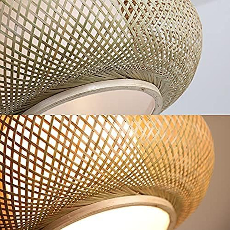 Antique Lantern Pendant Lighting Rattan Single Light Weaving Natural Wooden Ceiling Hanging Light Beige Bamboo Ceiling Fixture with Adjustable Cord for Dining Room Living Room Restaurant - 16"