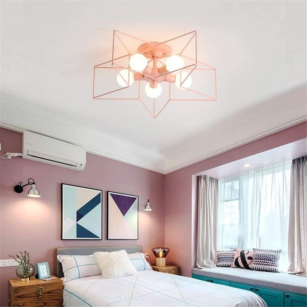 Lighting 5 Lights Creative Flush Mount Ceiling Light Minimalist Industrial Star Shape Ceiling Light Fixture for Children Room, Hallway,Living Room Pink