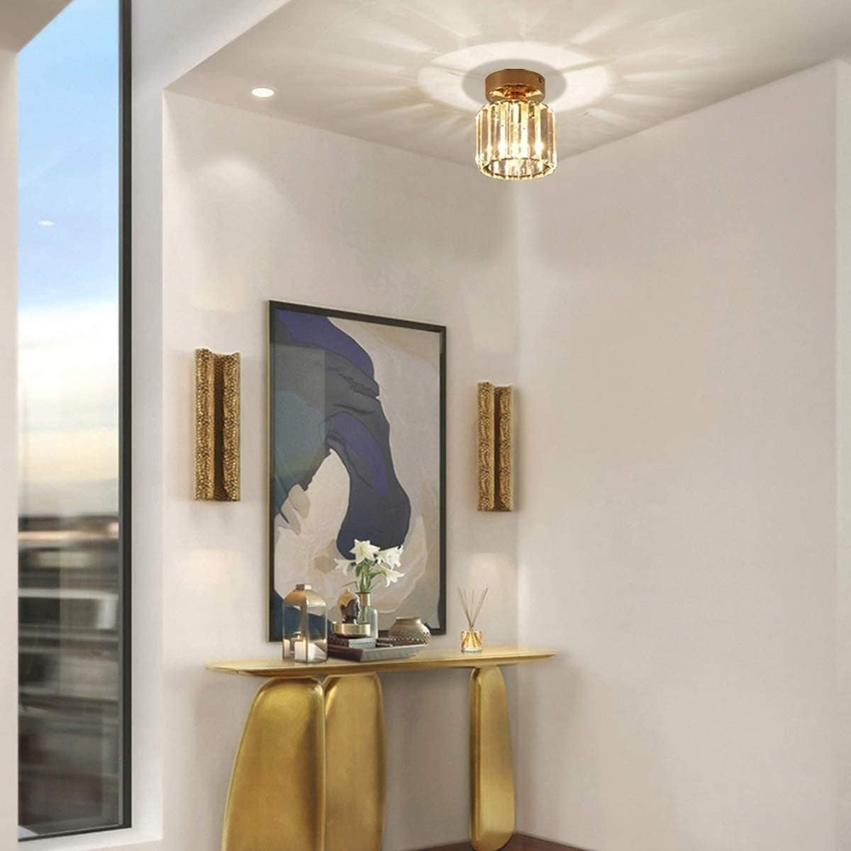 Modern Flush Mount K9 Crystal Glass Ceiling Lamp Creativity Downlight Ceiling Light Gold Chrome Chandelier for Bedroom Living Room Kitchen Hallway Balcony Stairwell Chandelier