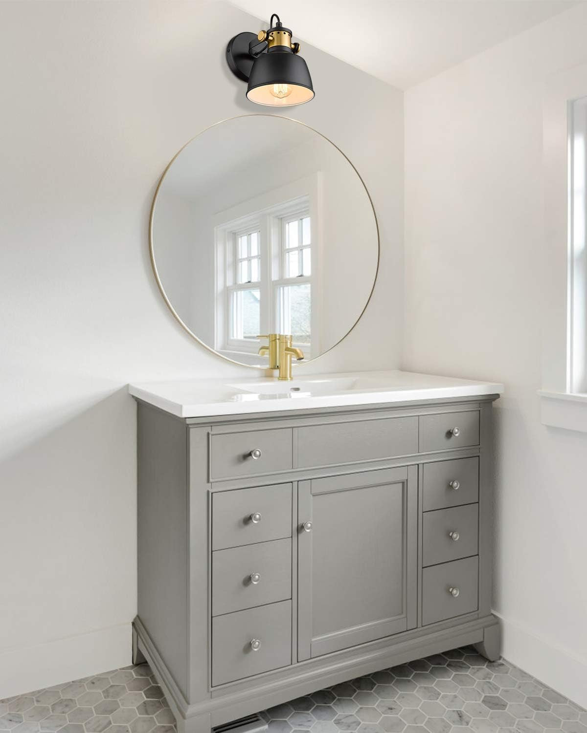 1-Light Vanity Light Fixture, Industrial Wall Sconce with Black Metal Shade Bathroom Wall Light Fixture W3700-1 BK