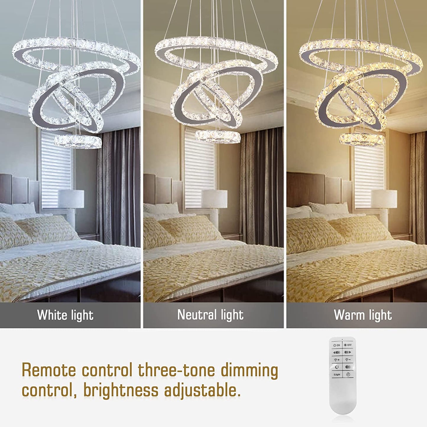 Crystal Chandeliers Modern LED Rings Pendant Light Adjustable Stainless Steel Ceiling Light Fixture for Living Room Dining Room Bedroom (Dimmable)