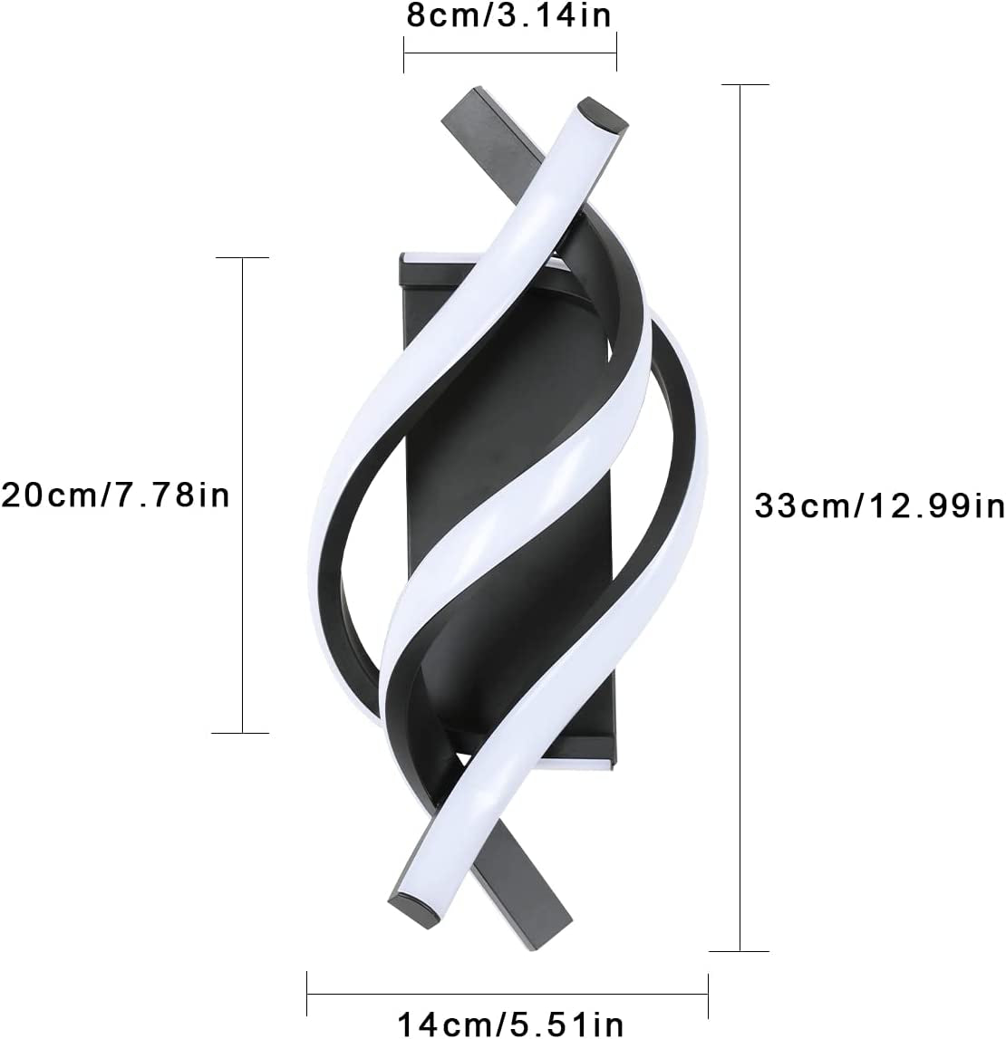 LED Wall Sconce,19W Modern Wall Sconce Lighting,Spiral Design Indoor Wall Light for Bedroom Living Room Office Restaurant Hallway 6500K Cool White Light Wall Mounted Lamp(Black)