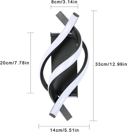 LED Wall Sconce,19W Modern Wall Sconce Lighting,Spiral Design Indoor Wall Light for Bedroom Living Room Office Restaurant Hallway 6500K Cool White Light Wall Mounted Lamp(Black)