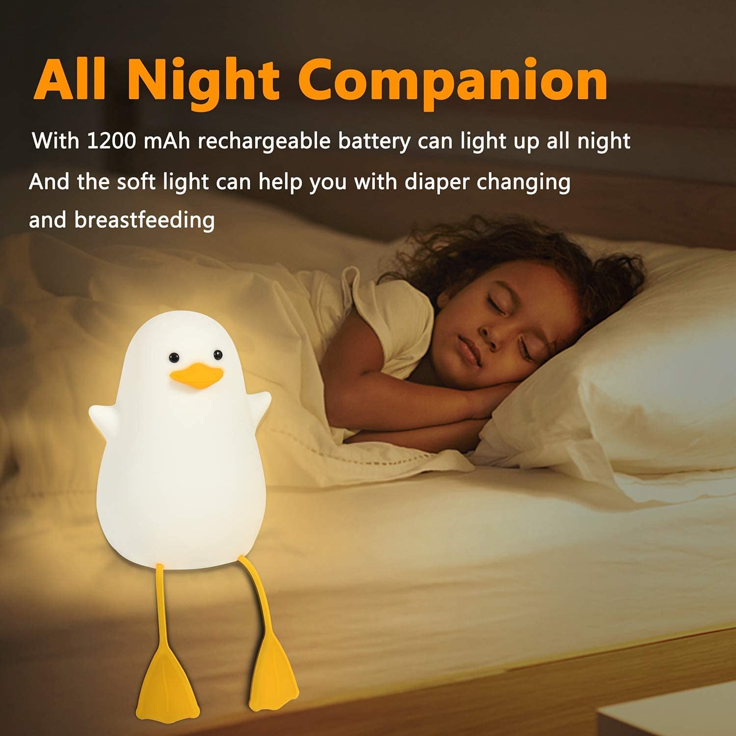 Cute Night Light for Kids, Toddler, Duck Silicone Nursery Baby Nightlight, Kawaii Birthday Gifts for Room Decorations, Teen Girls Boys Child - Portable Squishy Battery Operated