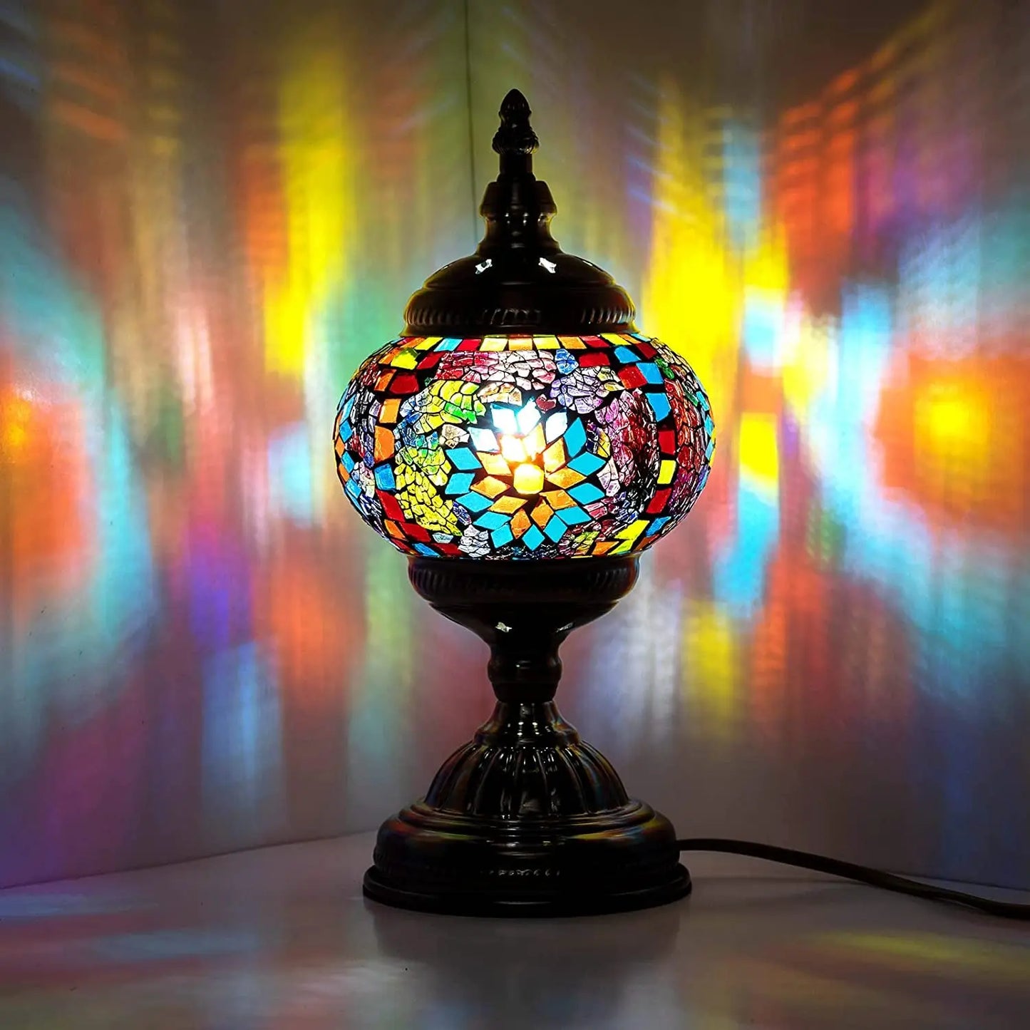 Anton Turkish Mosaic Glass Decorative Table Lamp Moroccan Lantern Home Decor Night Light for Living Bedroom Room (Multicolour)