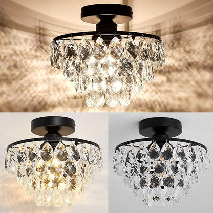 Modern Small Crystal Ceiling Light Fixture Mini Black Semi Flush Mount Chandelier Light Fixture for Hallway Bedroom Bathroom Closet E26