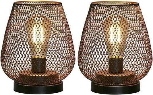 Set of 2 Metal Cage LED Lantern Battery Powered Cordless Accent Light with LED Great for Weddings Parties Patio Events for Indoors Outdoors