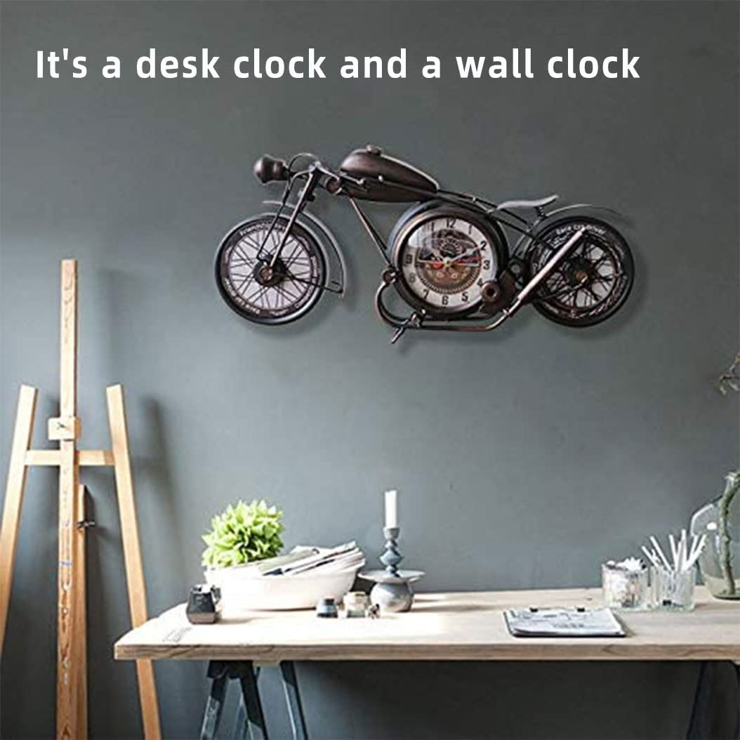 YOUKI Metal Motorcycle Art Wall Decor Desk Shelf Clocks Non Ticking Battery Operated Home Decorative Gift Idea,Wall Decorations for Bedroom Office 16.6 X 1.5X 7.9 Inches,Bronze