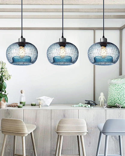 Pendant Lighting Kitchen Island Hand Blown Glass Bathroom Light Fixtures Marble Blue Modren Farmhouse Style Hanging Light for Bedside Dining Room Table Brushed Nickel 9 Inch Diam 2-Pack