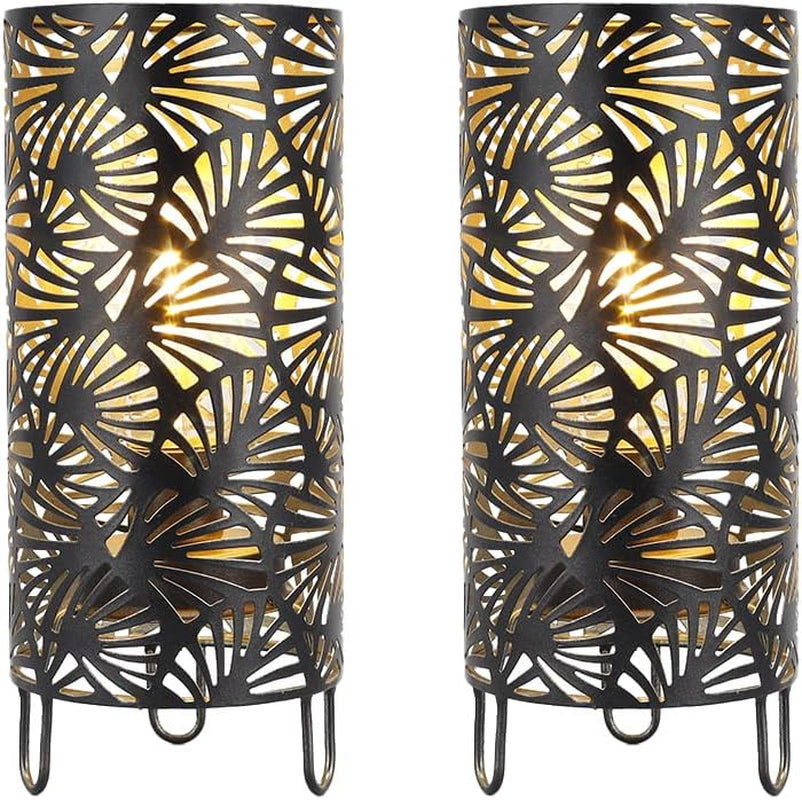 Set of 2 Metal Lamp Battery Powered 9''High Accent Cordless Lamp with LED Bulb Huge Fan Patterned Battery Lamp for Weddings Parties Patio Garden Indoors Outdoors Table Bed Room